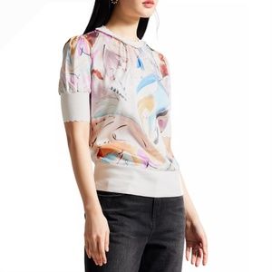 Ted Baker Arveli Art Print Short Sleeve Woven Front Top
